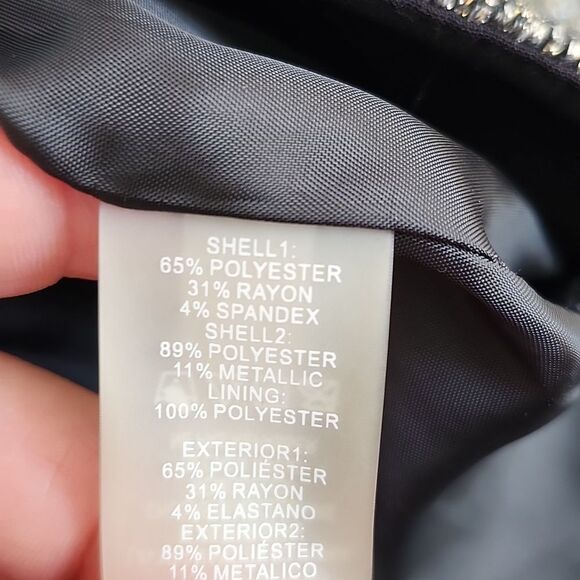 Calvin Klein black coat w/ gold & silver metallic beaded band, size 6 - Picture 9 of 13